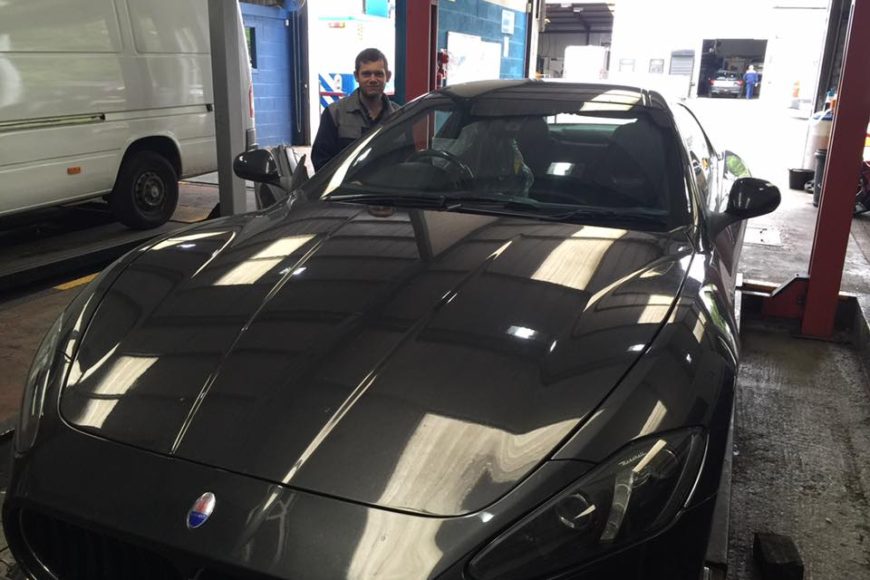 Maserati in the garage today….looking good!
